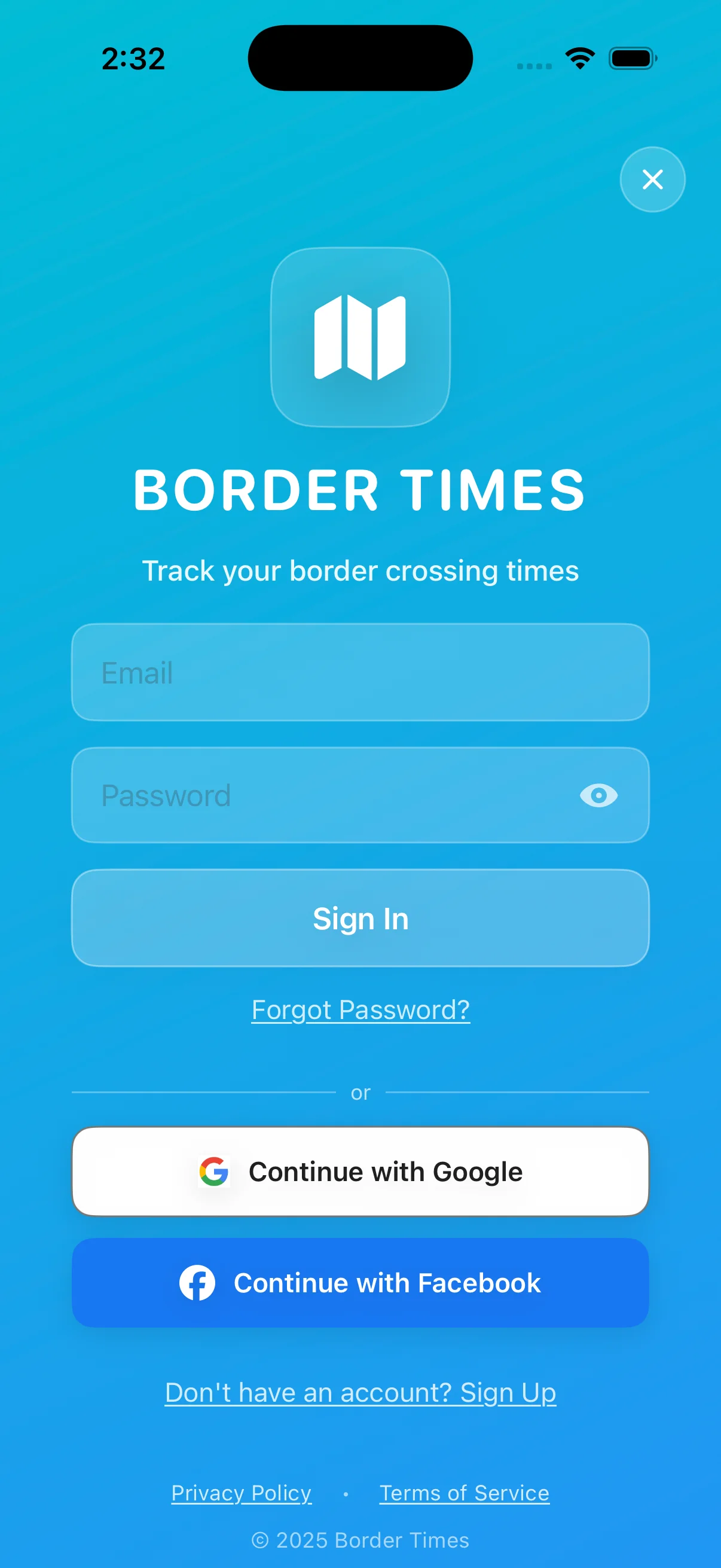 Border Times iOS Login